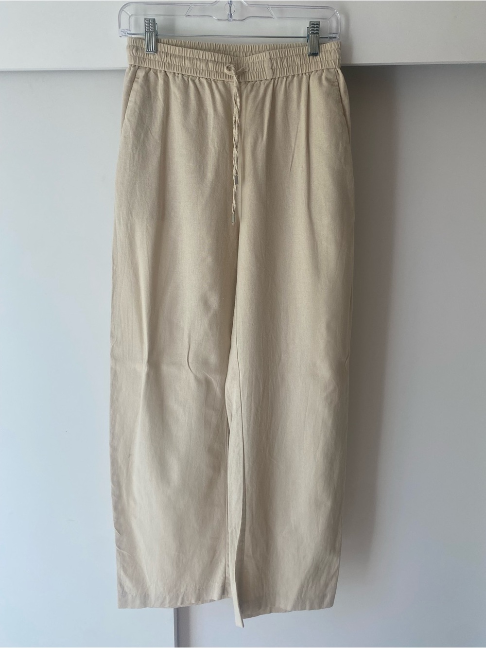 Women’s Casual Drawstring Linen-Blend Pants in Beige